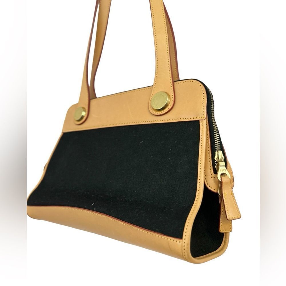 Vintage Dooney & Bourke Black Canvas & Naked Tan Leather East West‎ Carpet Bag - Picture 7 of 15